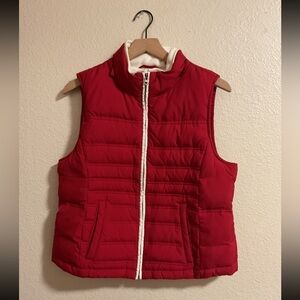 Ann Taylor Loft Red Quilted Down Puffer Vest Womens Size M Fleece Lined